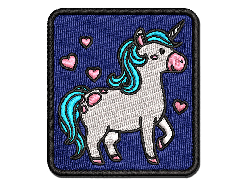 Cute Unicorn with Hearts Multi-Color Embroidered Iron-On or Hook & Loop Patch Applique