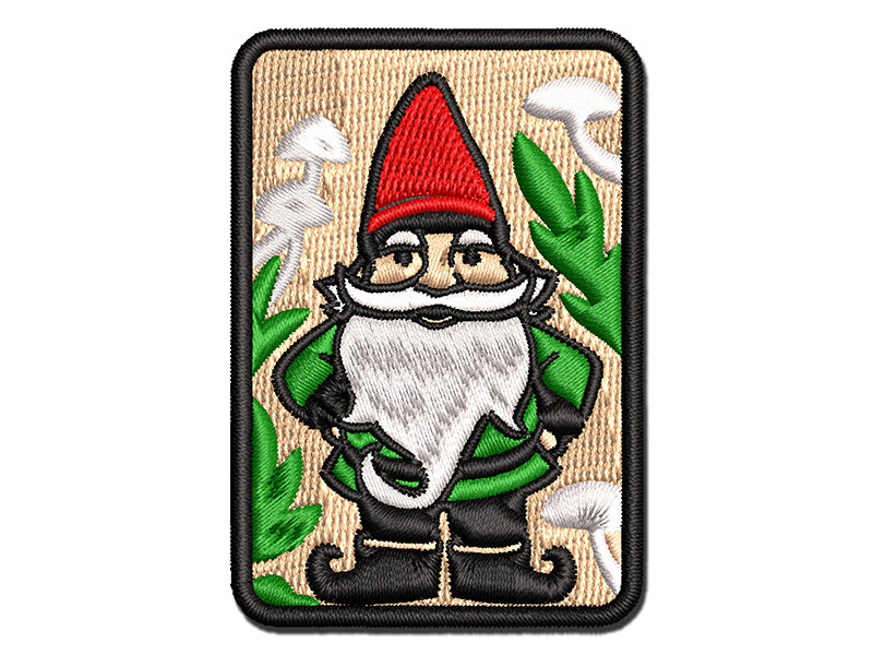 Garden Gnome with Background Multi-Color Embroidered Iron-On or Hook & Loop Patch Applique