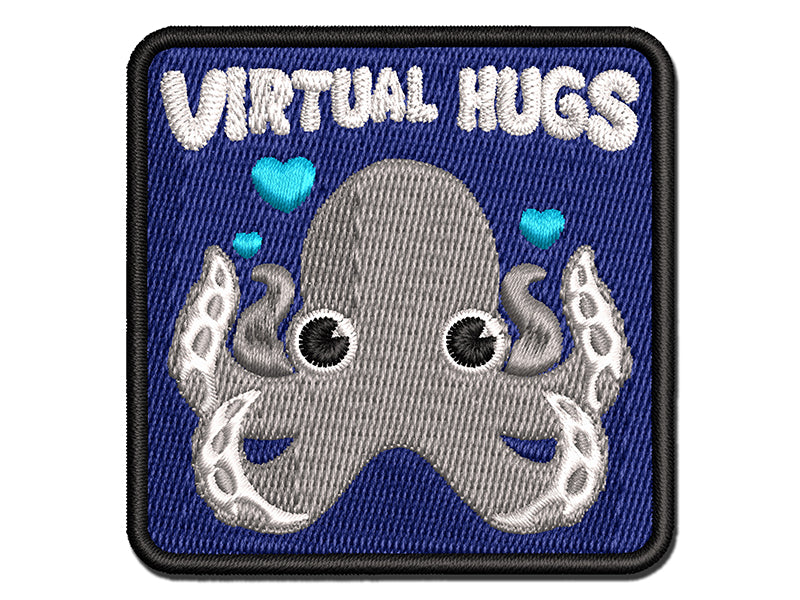Octopus Virtual Hugs Multi-Color Embroidered Iron-On or Hook & Loop Patch Applique