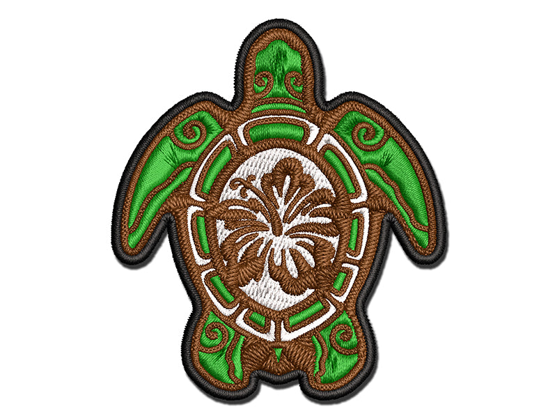 Tribal Hibiscus Sea Turtle Multi-Color Embroidered Iron-On or Hook & Loop Patch Applique