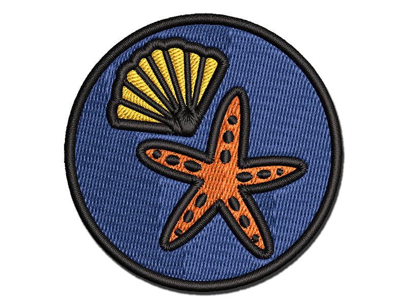 Starfish and Shell Beach Tropical Doodle Multi-Color Embroidered Iron-On or Hook & Loop Patch Applique