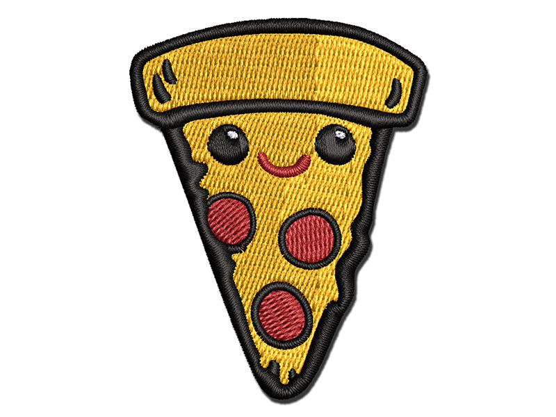 Cute Kawaii Pepperoni Pizza Multi-Color Embroidered Iron-On or Hook & Loop Patch Applique
