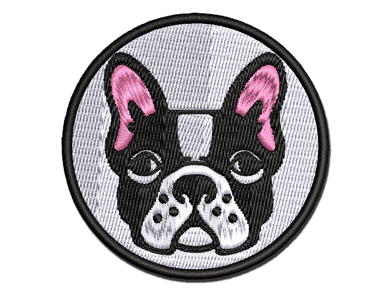 French Bulldog Face Multi-Color Embroidered Iron-On or Hook & Loop Patch Applique