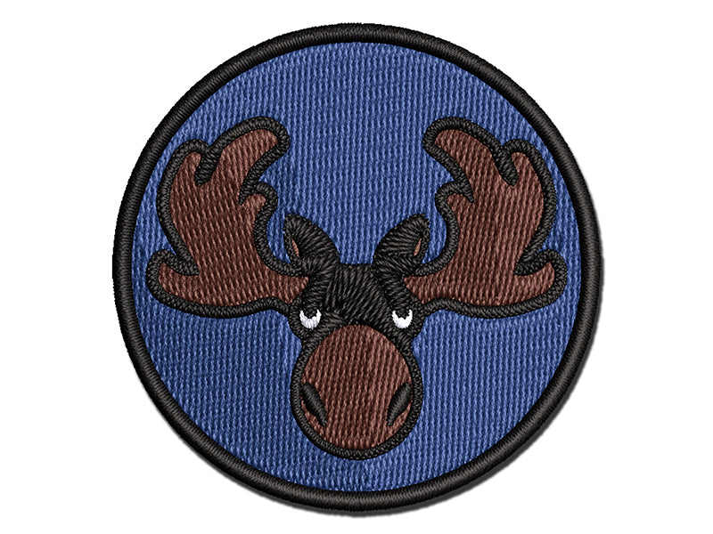 Grumpy Moose Head Multi-Color Embroidered Iron-On or Hook & Loop Patch Applique