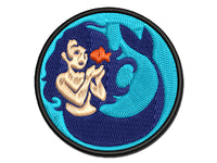 Mermaid and Fish Friend Multi-Color Embroidered Iron-On or Hook & Loop Patch Applique