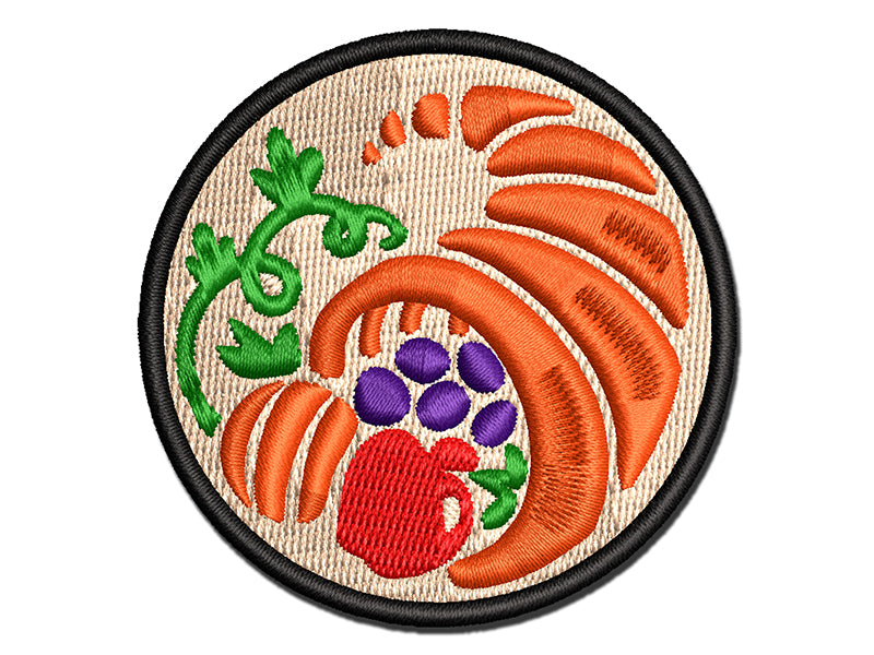 Thanksgiving Fall Cornucopia Multi-Color Embroidered Iron-On or Hook & Loop Patch Applique