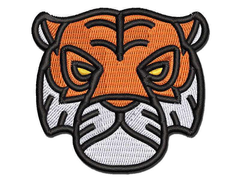 Tiger Head Icon Multi-Color Embroidered Iron-On or Hook & Loop Patch Applique