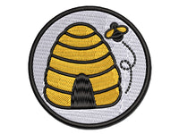 Bee Hive with Bee Multi-Color Embroidered Iron-On or Hook & Loop Patch Applique