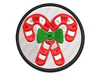 Candy Canes with Bow Christmas Multi-Color Embroidered Iron-On or Hook & Loop Patch Applique