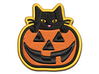 Cat in Pumpkin Halloween Multi-Color Embroidered Iron-On or Hook & Loop Patch Applique