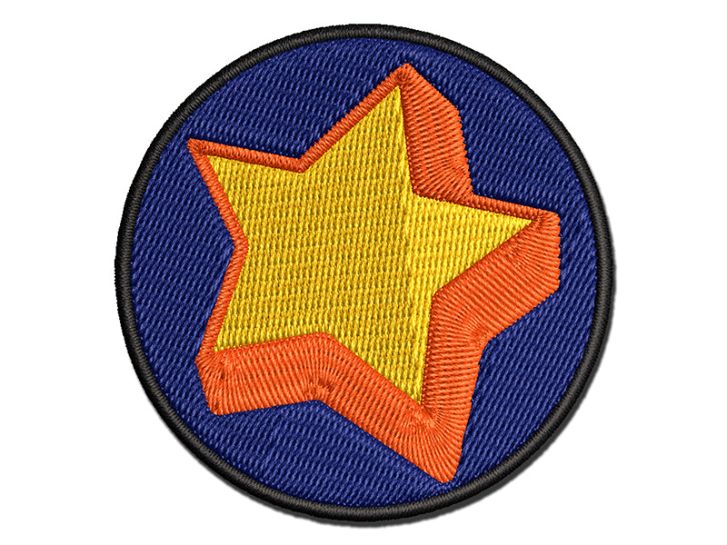Star with Shadow Excellent Doodle Multi-Color Embroidered Iron-On or Hook & Loop Patch Applique