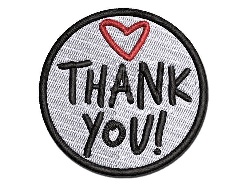 Thank You Fun Text with Heart Multi-Color Embroidered Iron-On or Hook & Loop Patch Applique