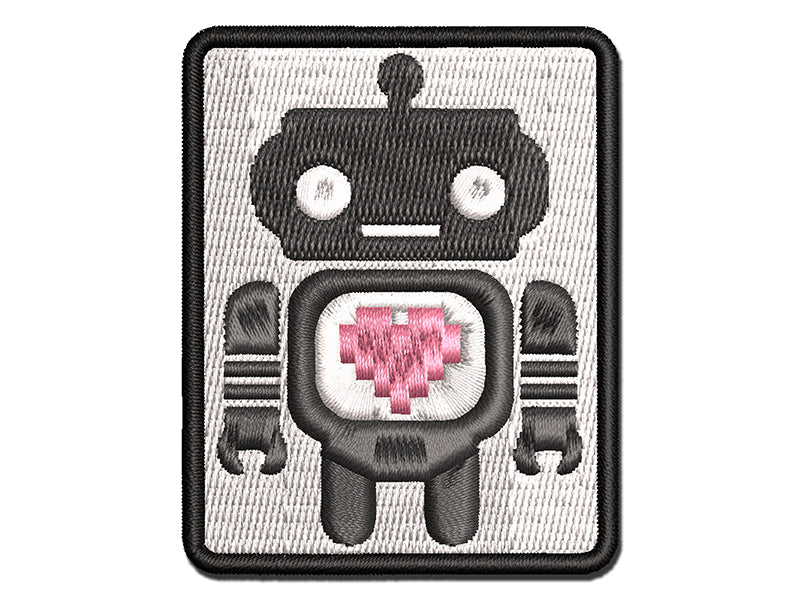 Cute Little Robot with a Heart Multi-Color Embroidered Iron-On or Hook & Loop Patch Applique