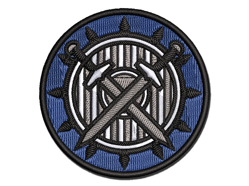 Fighter Warrior Sword and Shield Multi-Color Embroidered Iron-On or Hook & Loop Patch Applique