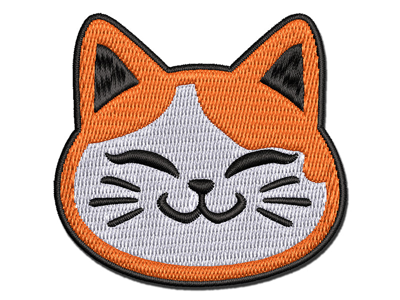 Happy Spotted Cat Face Multi-Color Embroidered Iron-On or Hook & Loop Patch Applique