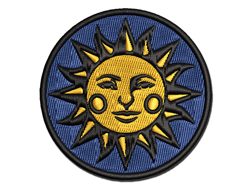 Heraldic Sun Face Multi-Color Embroidered Iron-On or Hook & Loop Patch Applique