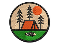 Simple Tent Camping in Woods Multi-Color Embroidered Iron-On or Hook & Loop Patch Applique