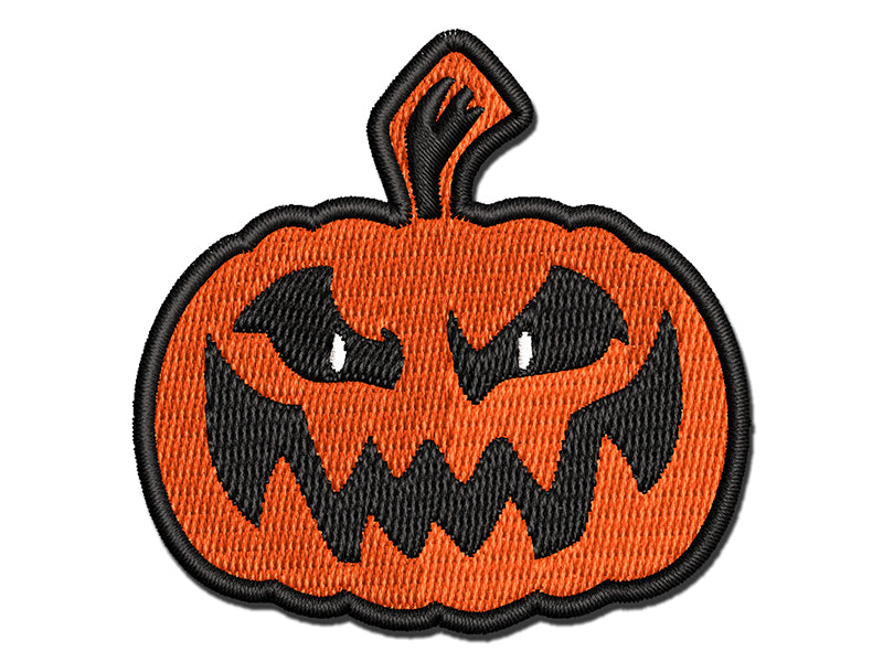 Sinister Halloween Jack-o'-lantern Pumpkin Multi-Color Embroidered Iron-On or Hook & Loop Patch Applique