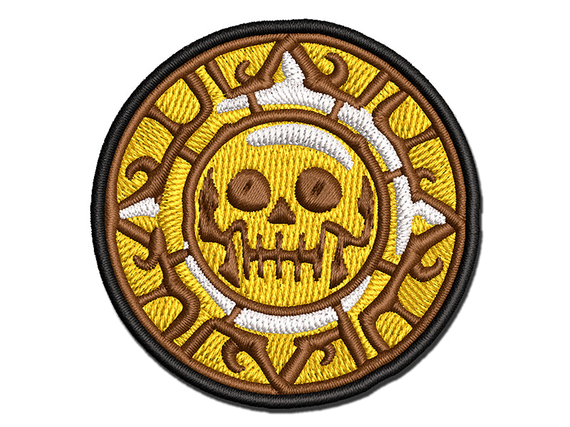 Skull Pirate Coin Multi-Color Embroidered Iron-On or Hook & Loop Patch Applique