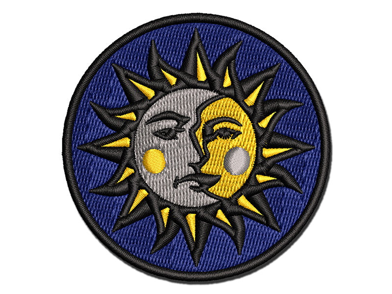 Sun and Moon Heraldic Faces Multi-Color Embroidered Iron-On or Hook & Loop Patch Applique