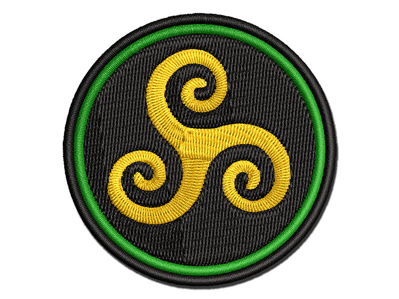 Triskele Triskelion Triple Spiral Celtic Symbol Multi-Color Embroidered Iron-On or Hook & Loop Patch Applique