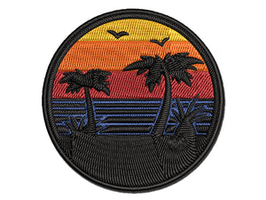 Tropical Beach with Palm Trees Multi-Color Embroidered Iron-On or Hook & Loop Patch Applique