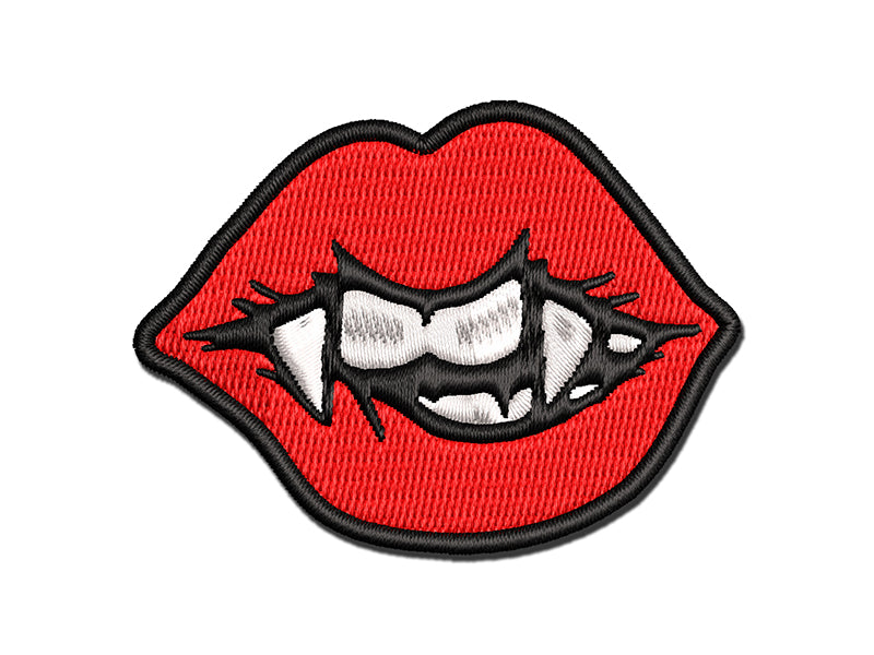Vampire Lips and Teeth Halloween Multi-Color Embroidered Iron-On or Hook & Loop Patch Applique