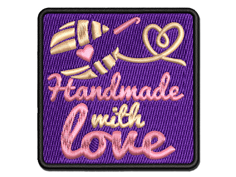 Handmade With Love Crochet Yarn Multi-Color Embroidered Iron-On or Hook & Loop Patch Applique
