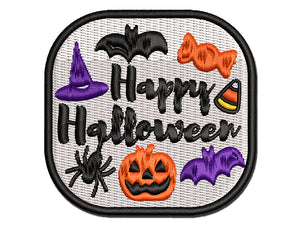 Happy Halloween Candy Bats Spider Multi-Color Embroidered Iron-On or Hook & Loop Patch Applique