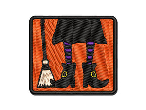 Witch Feet With Broom Halloween Multi-Color Embroidered Iron-On or Hook & Loop Patch Applique