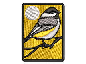 Black-Capped Chickadee Bird on Branch Multi-Color Embroidered Iron-On or Hook & Loop Patch Applique