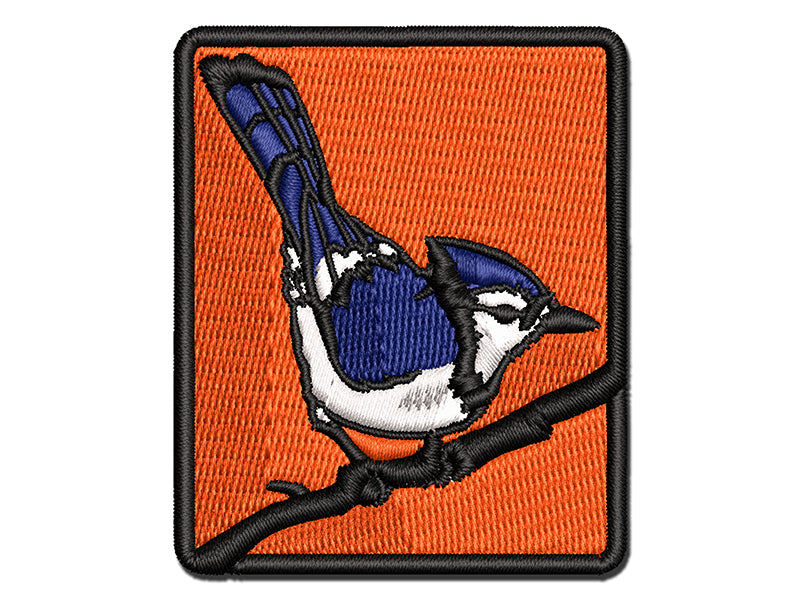 Blue Jay Bird on Branch Multi-Color Embroidered Iron-On or Hook & Loop Patch Applique