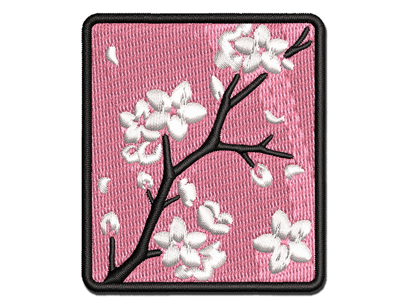 Cherry Blossom Flowers Tree Branch Multi-Color Embroidered Iron-On or Hook & Loop Patch Applique