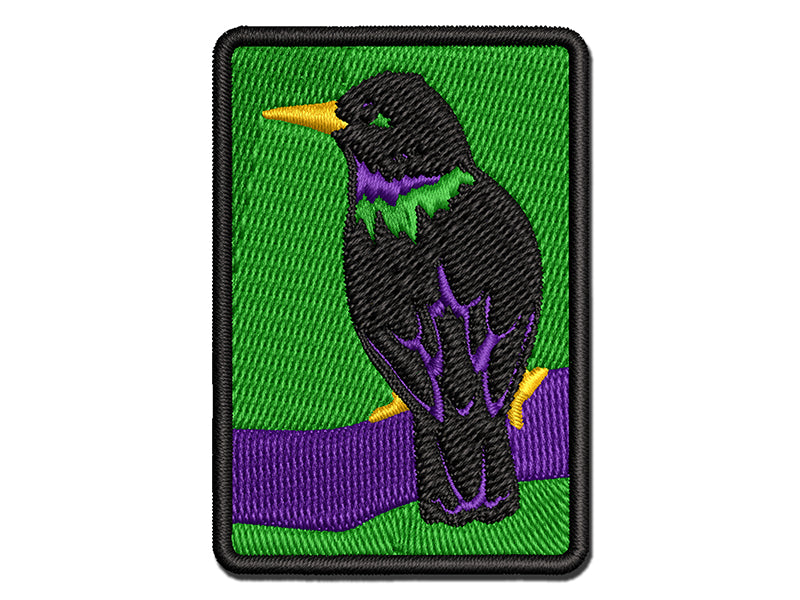 European Starling Bird on Branch Multi-Color Embroidered Iron-On or Hook & Loop Patch Applique