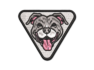 Happy Pit Bull Face Multi-Color Embroidered Iron-On or Hook & Loop Patch Applique