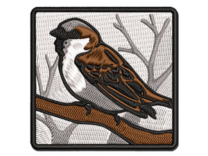 House Sparrow Bird on Branch Multi-Color Embroidered Iron-On or Hook & Loop Patch Applique