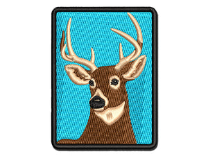 Majestic Deer Buck Head Hunter Hunting Multi-Color Embroidered Iron-On or Hook & Loop Patch Applique