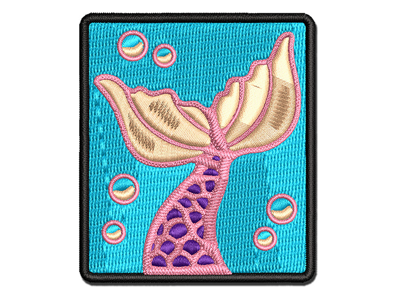 Mermaid Tail Swimming with Bubbles Ocean Sea Multi-Color Embroidered Iron-On or Hook & Loop Patch Applique
