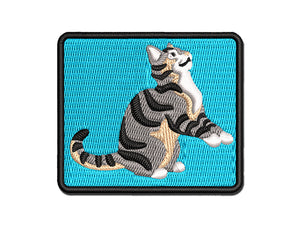 Playful Tabby Cat Domestic Shorthair Multi-Color Embroidered Iron-On or Hook & Loop Patch Applique