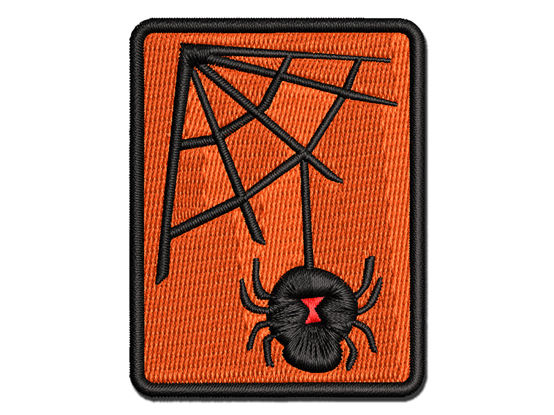 Black Widow Spider and Web Halloween Doodle Multi-Color Embroidered Iron-On or Hook & Loop Patch Applique