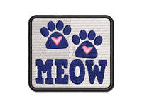 Meow Kitty Cat Paw Prints with Hearts Multi-Color Embroidered Iron-On or Hook & Loop Patch Applique