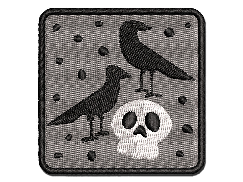 Two Ravens and Skull Halloween Doodle Multi-Color Embroidered Iron-On or Hook & Loop Patch Applique