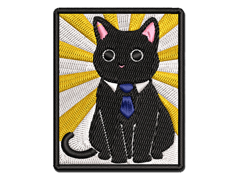 Business Cat with Tie Multi-Color Embroidered Iron-On or Hook & Loop Patch Applique