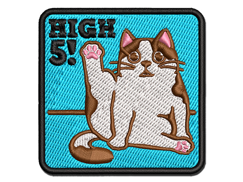 Cat Stretching Leg High Five Multi-Color Embroidered Iron-On or Hook & Loop Patch Applique