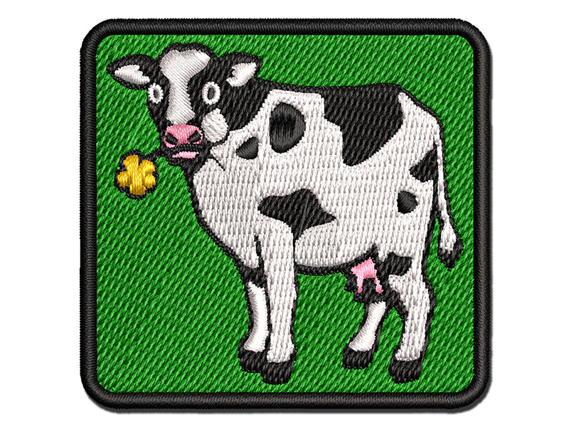 Cute Cow Eating Flower Multi-Color Embroidered Iron-On or Hook & Loop Patch Applique