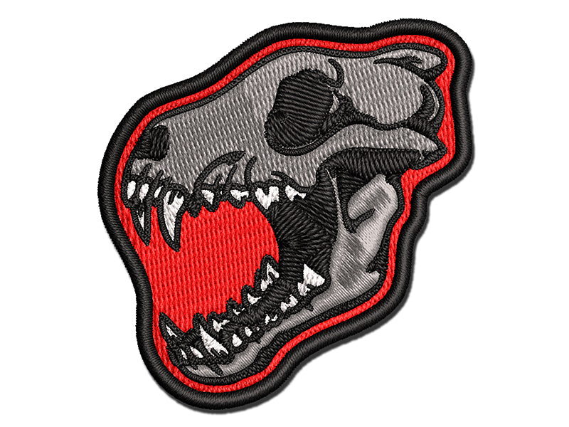 Gray Wolf Skull Multi-Color Embroidered Iron-On or Hook & Loop Patch Applique