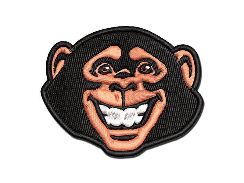 Grinning Chimpanzee Monkey Multi-Color Embroidered Iron-On or Hook & Loop Patch Applique