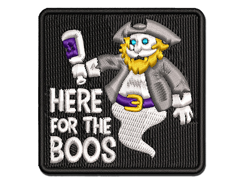 Here for the Boos Booze Pirate Ghost Halloween Multi-Color Embroidered Iron-On or Hook & Loop Patch Applique