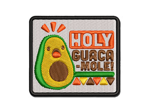 Holy Guacamole Avocado Funny Multi-Color Embroidered Iron-On or Hook & Loop Patch Applique