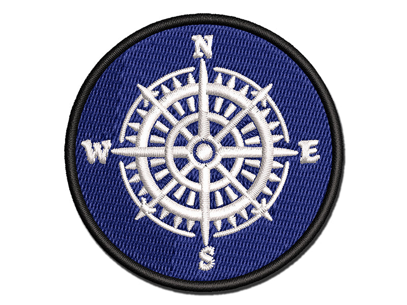 Nautical Compass Multi-Color Embroidered Iron-On or Hook & Loop Patch Applique